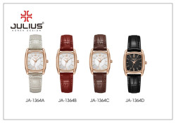 ساعة نسائية من جوليوس الكورية  جاي اي 1364 بي مستطيله ذهبيه سير جلد احمر ومينا بيضاء JULIUS Watch for Women JA-1364 - Analog, Leather - Red