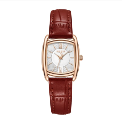 ساعة نسائية من جوليوس الكورية  جاي اي 1364 بي مستطيله ذهبيه سير جلد احمر ومينا بيضاء JULIUS Watch for Women JA-1364 - Analog, Leather - Red