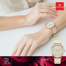 ساعة نسائية من جوليوس الكورية جاي اي 1367 دائرية ذهبية سير جلد كريمي مينا انيقة JULIUS Watch JA-1367 for Women - Analog, Leather - Creamy
