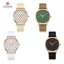 ساعة نسائية من جوليوس الكورية جاي اي 1367 دائرية ذهبية سير جلد كريمي مينا انيقة JULIUS Watch JA-1367 for Women - Analog, Leather - Creamy