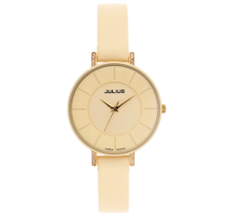 ساعة نسائية من جوليوس الكورية جاي اي 766  دائريه ذهبي زهري سير كريمي ومينا كريمي JULIUS Watch JA-766 for Women - Analog, Leather - Creamy
