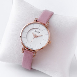 ساعة نسائية من جوليوس الكورية جاي اي 766  دائريه ذهبي زهري سير وردي ومينا وردية JULIUS Watch JA-766 for Women - Analog, Leather - Pink