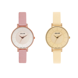 ساعة نسائية من جوليوس الكورية جاي اي 766  دائريه ذهبي زهري سير وردي ومينا وردية JULIUS Watch JA-766 for Women - Analog, Leather - Pink