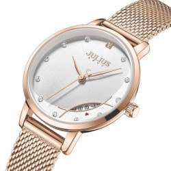 ساعة نسائية من جوليوس الكورية جاي اي 1179 ساعة ذهبية سير ستيل ستيل ذهبي مينا بيضاء JULIUS Watch JA-1179 for Women - Analog, Stainless Steel - Gold Rose