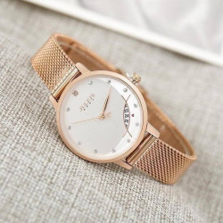 ساعة نسائية من جوليوس الكورية جاي اي 1179 ساعة ذهبية سير ستيل ستيل ذهبي مينا بيضاء JULIUS Watch JA-1179 for Women - Analog, Stainless Steel - Gold Rose