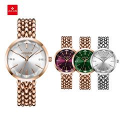ساعة نسائية من جوليوس الكورية جي اي 1193 بي دائرية من الذهب الوردي سير ذهبي ومينا بيضاء JULIUS Watch JA-1193 for Women - Analog, Stainless Steel - Rose