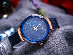 ساعة نسائية من جوليوس الكورية 1189 دائرية ذهبية سير ستيل ستيل ازرق مينا زرقاء JULIUS Watch JA-1189 for Women - Analog, Stainless Steel - Blue