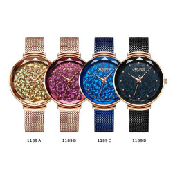 ساعة نسائية من جوليوس الكورية 1189 دائرية ذهبية سير ستيل ستيل ازرق مينا زرقاء JULIUS Watch JA-1189 for Women - Analog, Stainless Steel - Blue
