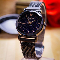 ساعة نسائية من جوليوس الكورية دائرية سوداء سير ستين ستيل اسود مينا سوداء JULIUS Watch JA-1172D For Women - Analog, Stainless Steel - Black