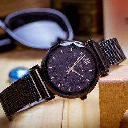ساعة نسائية من جوليوس الكورية دائرية سوداء سير ستين ستيل اسود مينا سوداء JULIUS Watch JA-1172D For Women - Analog, Stainless Steel - Black