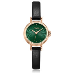 ساعة نسائية من جوليوس الكورية جاي اي 1371 دي دائرية ذهبيه سير جلد اسود مينا خضراء JULIUS Watch JA-1371D for Women - Analog, Leather - Black