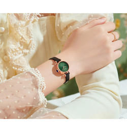ساعة نسائية من جوليوس الكورية جاي اي 1371 دي دائرية ذهبيه سير جلد اسود مينا خضراء JULIUS Watch JA-1371D for Women - Analog, Leather - Black
