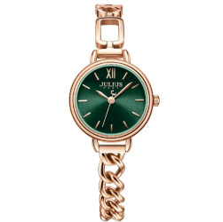 ساعة نسائية من جوليوس الكورية جاي اي 1290 اي دائرية سير ذهبي وردي مينا خضراء JULIUS Watch JA-1290 for Women - Analog, Stainless Steel - Gold - Green