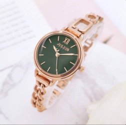 ساعة نسائية من جوليوس الكورية جاي اي 1290 اي دائرية سير ذهبي وردي مينا خضراء JULIUS Watch JA-1290 for Women - Analog, Stainless Steel - Gold - Green
