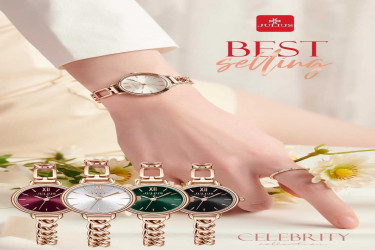 ساعة نسائية من جوليوس الكورية جاي اي 1290 اي دائرية سير ذهبي وردي مينا خضراء JULIUS Watch JA-1290 for Women - Analog, Stainless Steel - Gold - Green
