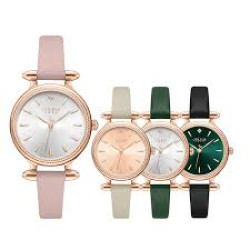 ساعة نساىية من جوليوس الكورية  جاي اي 1368 سي دائرية ذهبية سير جلد اخضر مينا بيضاء JULIUS Watch JA-1368C for Women - Analog, Leather - Green