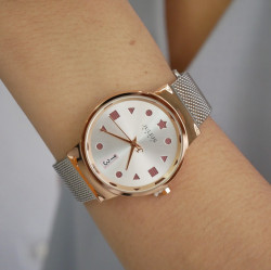ساعة نسائية من جوليوس الكورية جاي اي1187 دائرية ذهبية سير ستين ستيل فضي مينا فضية JULIUS Watch JA-1187 for Women - Analog, Stainless Steel - Silver