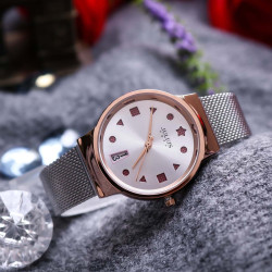 ساعة نسائية من جوليوس الكورية جاي اي1187 دائرية ذهبية سير ستين ستيل فضي مينا فضية JULIUS Watch JA-1187 for Women - Analog, Stainless Steel - Silver