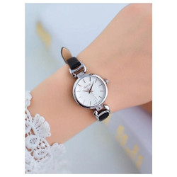 ساعة نسائية من جوليوس الكورية جاي اي 925 دائرية فضية سير جلد اسود مينا بيضاء JULIUS Watch JA-925A for Women - Analog, Leather - Black