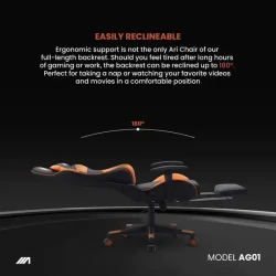كرسي الألعاب AG01 - برتقالي وأسود + شريط إضاءة LED من AG RYUK بطول 5 أمتار (هدية) Gaming Chair AG01 - Orange & Black + AG RYUK LED Strip Light 5M (Gift)
