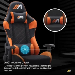 كرسي الألعاب AG01 - برتقالي وأسود + شريط إضاءة LED من AG RYUK بطول 5 أمتار (هدية) Gaming Chair AG01 - Orange & Black + AG RYUK LED Strip Light 5M (Gift)