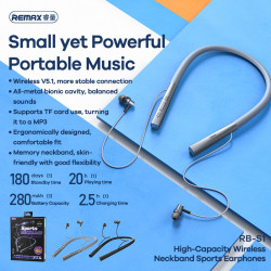 ريماكس (RB-S1) سماعات أذن رياضية لاسلكية عالية السعة REMAX ( RB-S1) High-Capacity Wireless Neckband Sports Earphones