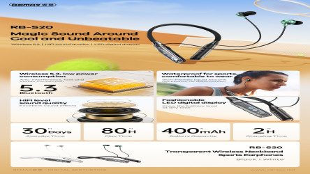 REMAX-RB-S20  سماعات رياضية لاسلكية بشريط عنق شفاف REMAX -   RB-S20 - Transparent Wireless NeckBand Sports Earphones