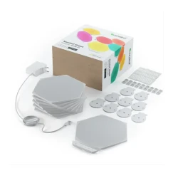 Nanoleaf Hexagons مجموعة  الذكية مع 9 لوحات إضاءة لتخصيص الغرفة + مجموعة مربعات قماشية نانوليف الذكية، 9 مربعات ضوئية Nanoleaf shapes hexagons smarter kit 9x lights panels customize room + nanoleaf canvas squares smart kit 9 light squares