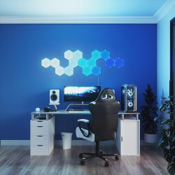 Nanoleaf Hexagons مجموعة  الذكية مع 9 لوحات إضاءة لتخصيص الغرفة + مجموعة مربعات قماشية نانوليف الذكية، 9 مربعات ضوئية Nanoleaf shapes hexagons smarter kit 9x lights panels customize room + nanoleaf canvas squares smart kit 9 light squares