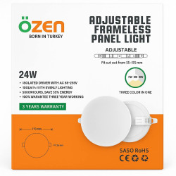 لمبة بانل فريملس LED قابلة للتعديل – 24 واط – 3CCT – من ماركة أوزن Özen Adjustable Frameless LED Panel Light – 24W – 3CCT