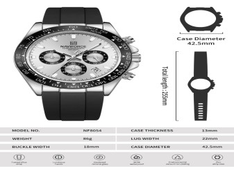 ساعة رجالية Naviforce NF8054 Men’s Watch – Round Dial, Quartz Movement, Silicone Strap, Chronograph, Luminous Display