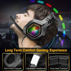 سماعة الألعاب السلكية ONIKUMA K10 - أسود، RGB، ميكروفون مدمج، كابل 1.5 متر ONIKUMA K10 Wired Gaming Headset – Black, RGB, Built-in Mic, 1.5m Cable