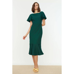 فستان ميدي منسوج بقصة ضيقة وتفاصيل كشكش Fitted Flounce Detail Midi Woven Dress