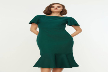 فستان ميدي منسوج بقصة ضيقة وتفاصيل كشكش Fitted Flounce Detail Midi Woven Dress