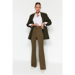 بنطلون منسوج بقصة أرجل واسعة وخصر مرتفع High Waist Flare Leg Woven Trousers