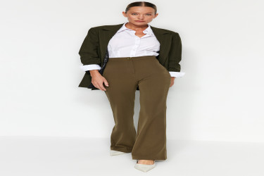 بنطلون منسوج بقصة أرجل واسعة وخصر مرتفع High Waist Flare Leg Woven Trousers