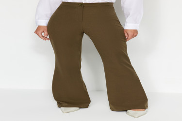 بنطلون منسوج بقصة أرجل واسعة وخصر مرتفع High Waist Flare Leg Woven Trousers