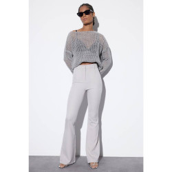 بنطلون منسوج بقصة أرجل واسعة وخصر مرتفع High Waist Flare Leg Woven Trousers