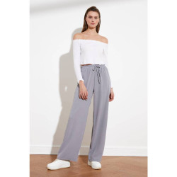 بنطلون منسوج بأرجل واسعة وخصر مطاطي Elastic Waist Wide Leg Woven Trousers