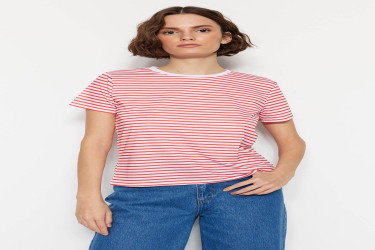تيشيرت محبوك من القطن بياقة دائرية ضيقة - عبوة من قطعتين Crew Neck 100% Cotton Knitted T-Shirt - 2-Pack