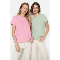 تيشيرت محبوك من القطن بياقة دائرية ضيقة - عبوة من قطعتين Crew Neck 100% Cotton Knitted T-Shirt - 2-Pack