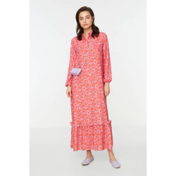 فستان محتشم منسوج بطبعة زهور وحافة مكشكشة Floral Print Ruffle Hem Modest Woven Dress