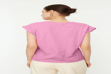 تيشيرت بيسيك محبوك من القطن بياقة دائرية ومظهر مبطن Basic Wadding Look Crew Neck 100% Cotton Knitted T-Shirt