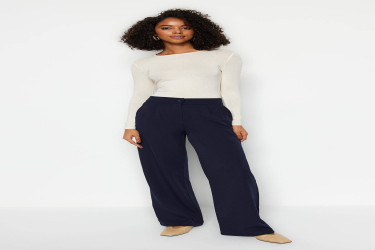 بنطلون منسوج بأرجل واسعة وخصر مرتفع High Waist Wide Leg Woven Trousers