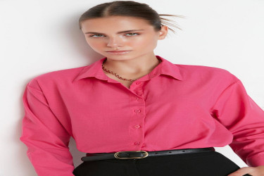 قميص منسوج من القطن بقصة فضفاضة Loose Fit Cotton Woven Shirt