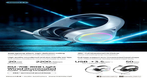 REMAX -RM-708 سماعة رأس مضاءة سلكية للموسيقى والمكالمات والألعاب REMAX -RM-708 wired illuminatedmusic calling headset & gaming