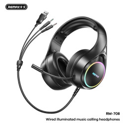 REMAX -RM-708 سماعة رأس مضاءة سلكية للموسيقى والمكالمات والألعاب REMAX -RM-708 wired illuminatedmusic calling headset & gaming