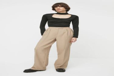 بنطلون منسوج بأرجل واسعة وخصر مرتفع High Waist Wide Leg Woven Pants