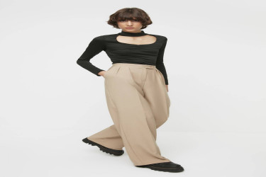 بنطلون منسوج بأرجل واسعة وخصر مرتفع High Waist Wide Leg Woven Pants
