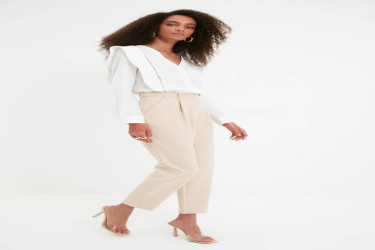 بنطلون منسوج بقصة سيجارة وخصر مرتفع High Waist Cigarette Woven Trousers